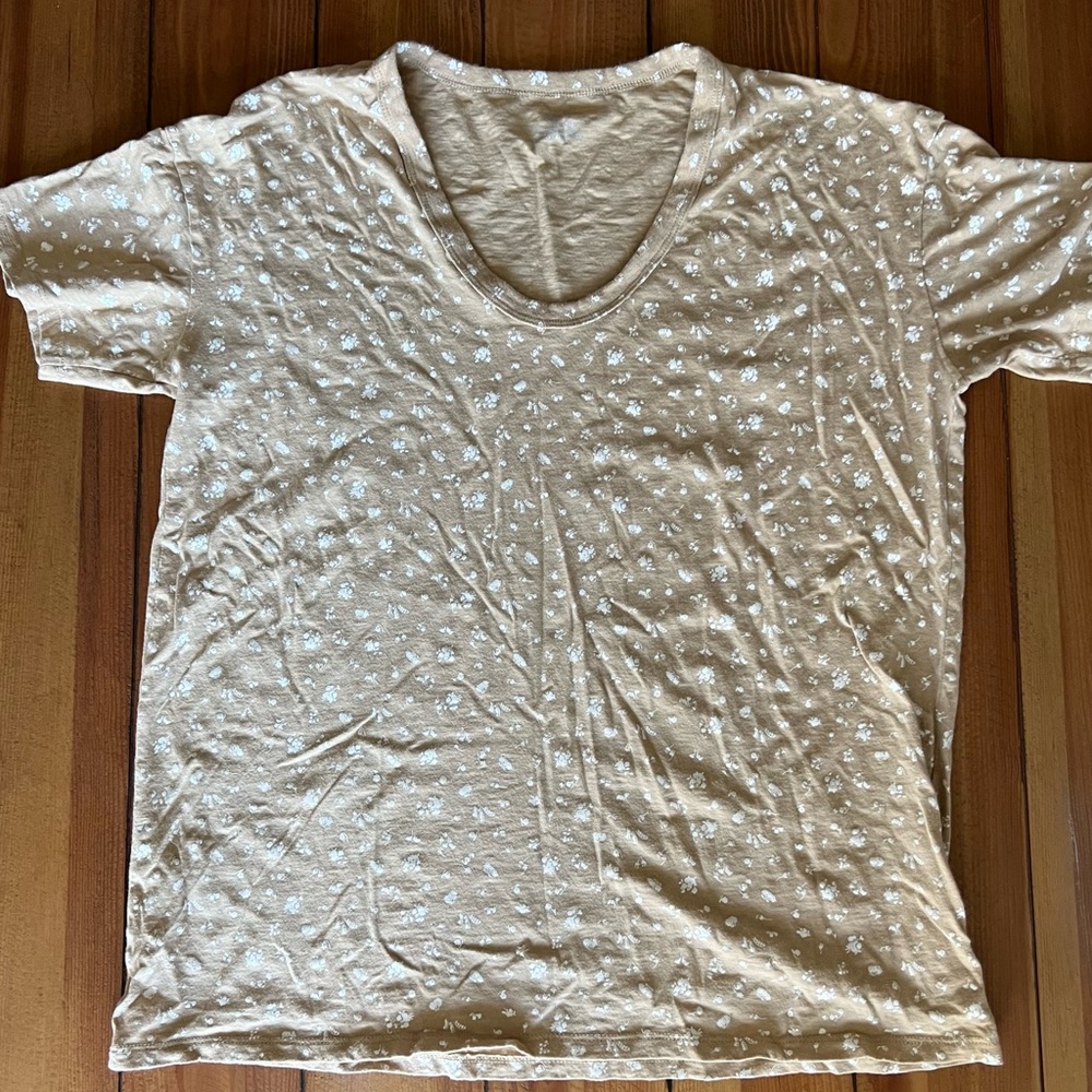 Women's Aerie Beige/Mustard Floral Scoop Neck Tee